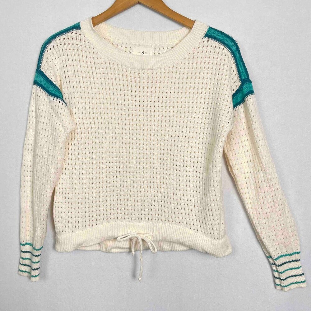 Lou & Grey Open Stitch Airy Cotton Sweater with Drawstring Waist Womens Size XS